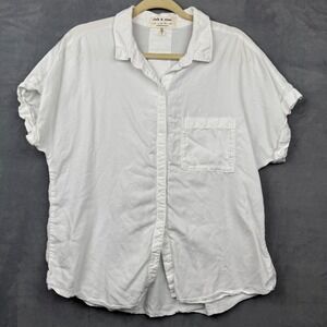 cloth & stone Anthropologie White Tencel Lyocell Short Sleeve Button Up Shirt L‎